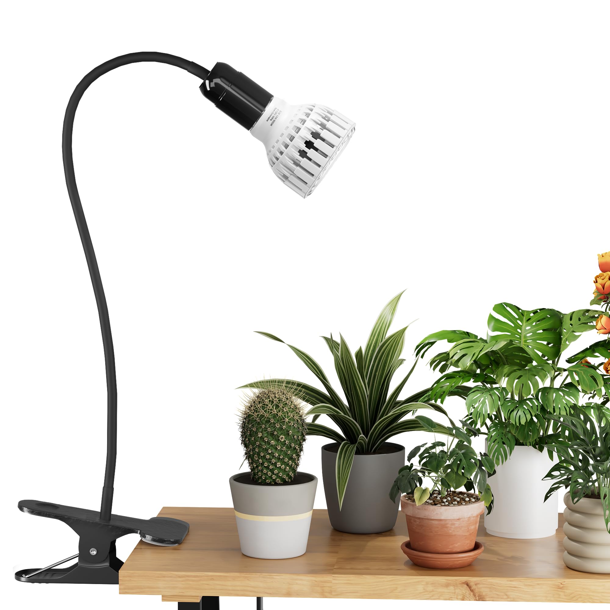 Grow Light,24W (160Watts Equiv) 5000K White Full Spectrum LED Growing Lamp Clip on Desk for Indoor Plants,Bulbs Replaceable & Non-dimmable (Black, 80Watts)