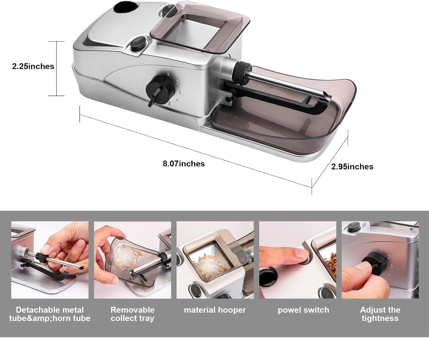 Electric Rolling Machine Set with Manual Herb Grinder and Pre-Roll Holder Case - Grind, Pack King Size Cones