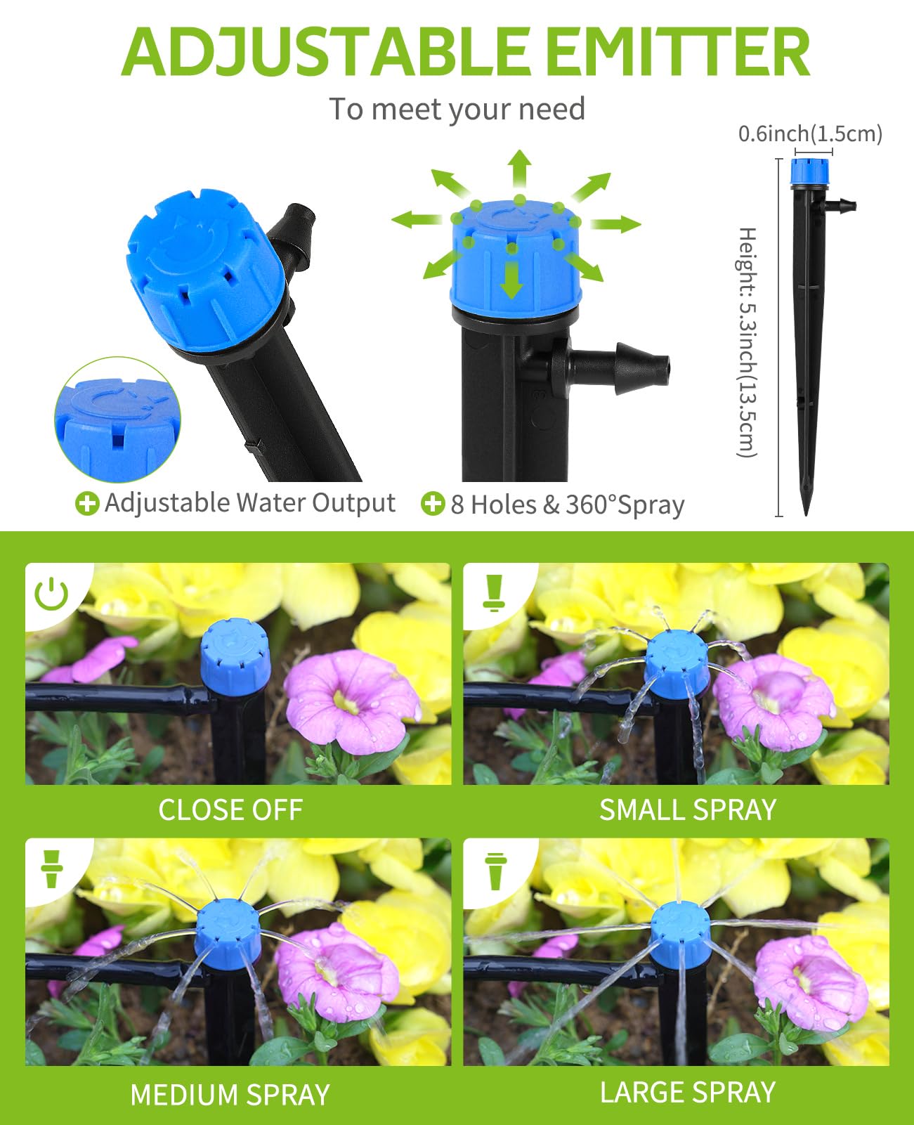 HIRALIY 50ft Drip Irrigation Kit Plant Watering System 8x5mm Blank Distribution Tubing DIY Automatic Irrigation Equipment Set for Garden Greenhouse Flower Bed Patio Lawn