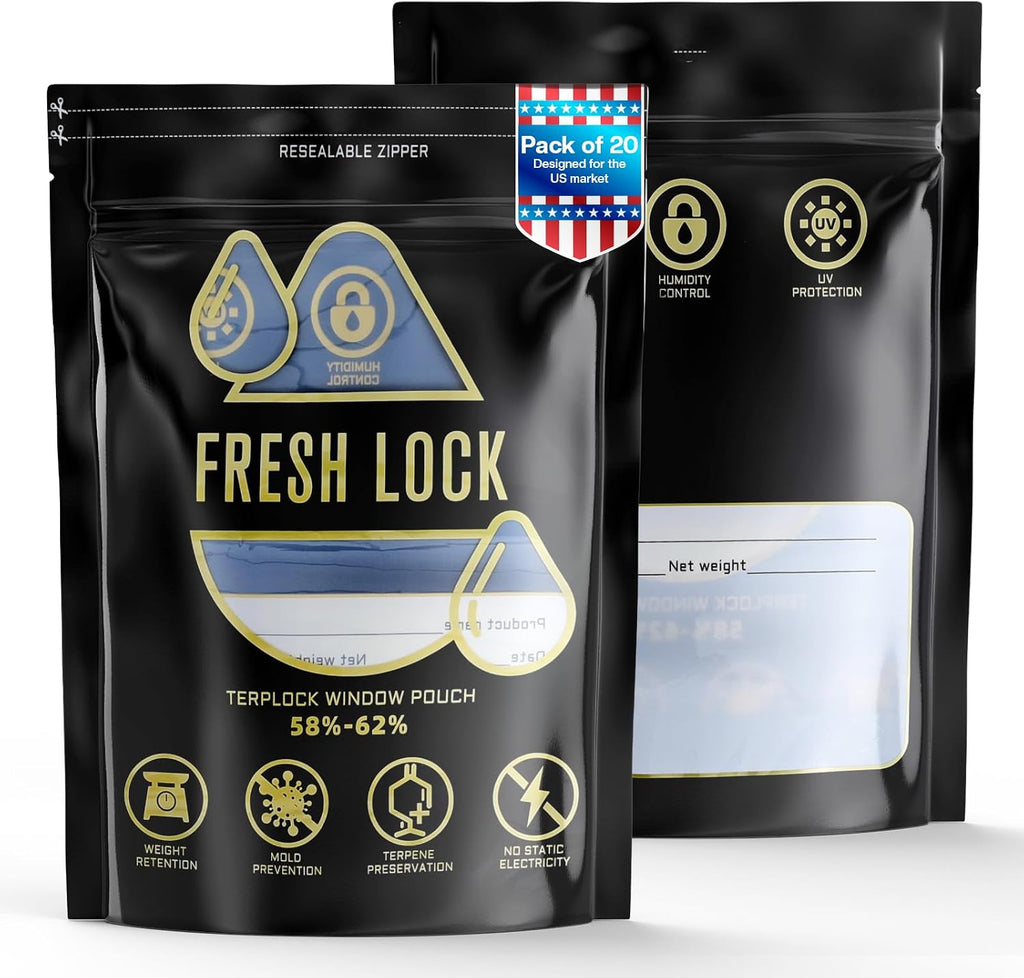 1 oz Curing Bags 9.05x6.3 in - 20 Pack Smell-Proof Cure Bags 58-62% RH Humidity Control - Heat Sealable Windowed Herb Storage Pouches for Small Batches