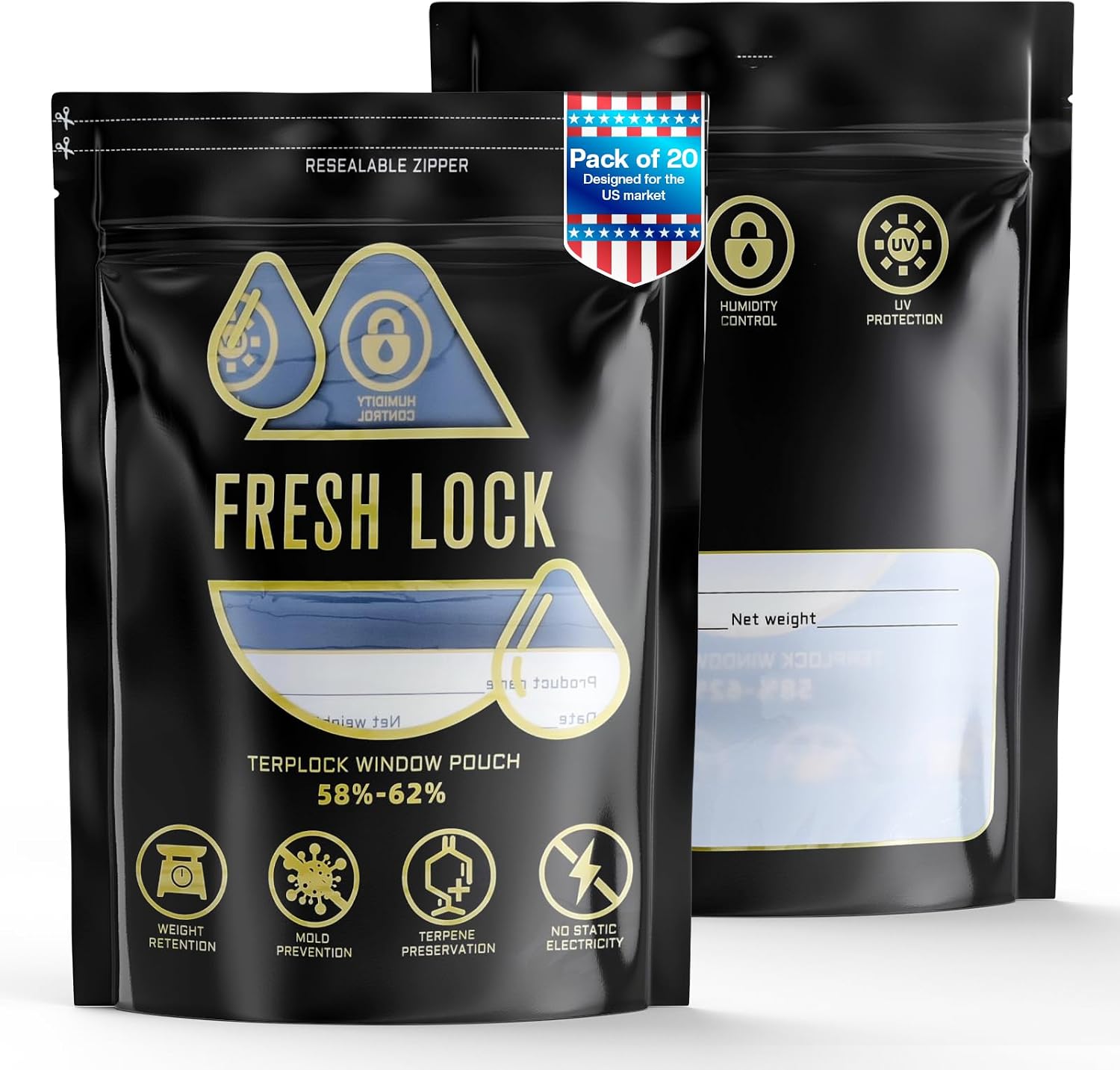 1 oz Curing Bags 9.05x6.3 in - 20 Pack Smell-Proof Cure Bags 58-62% RH Humidity Control - Heat Sealable Windowed Herb Storage Pouches for Small Batches