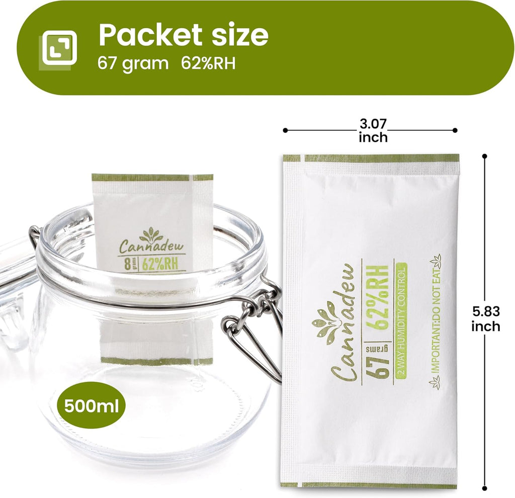 62% RH, 8g (15 Pack) Cannadew Humidity Packs Two-Way Humidity Control Pack - Moisture Absorbers & Hydration Packets for Curing and Storage