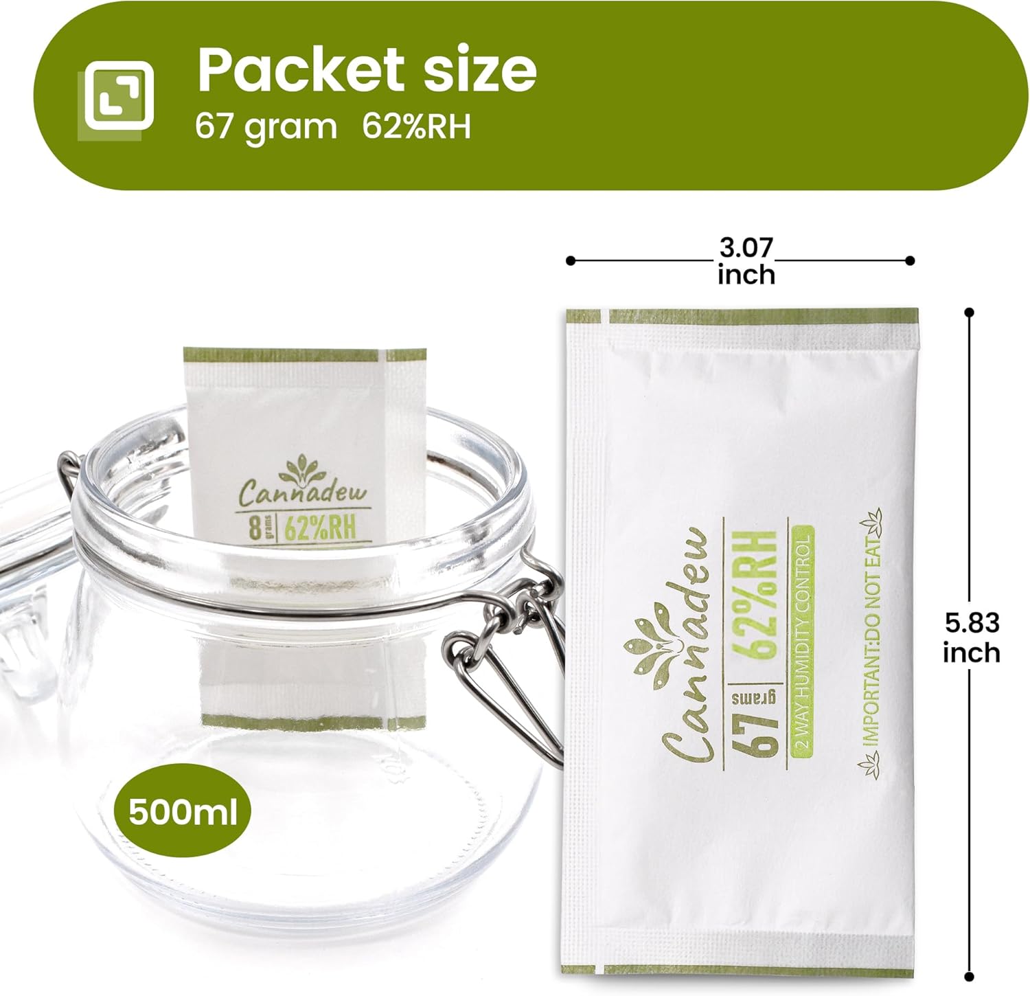 62% RH, 8g (15 Pack) Cannadew Humidity Packs Two-Way Humidity Control Pack - Moisture Absorbers & Hydration Packets for Curing and Storage