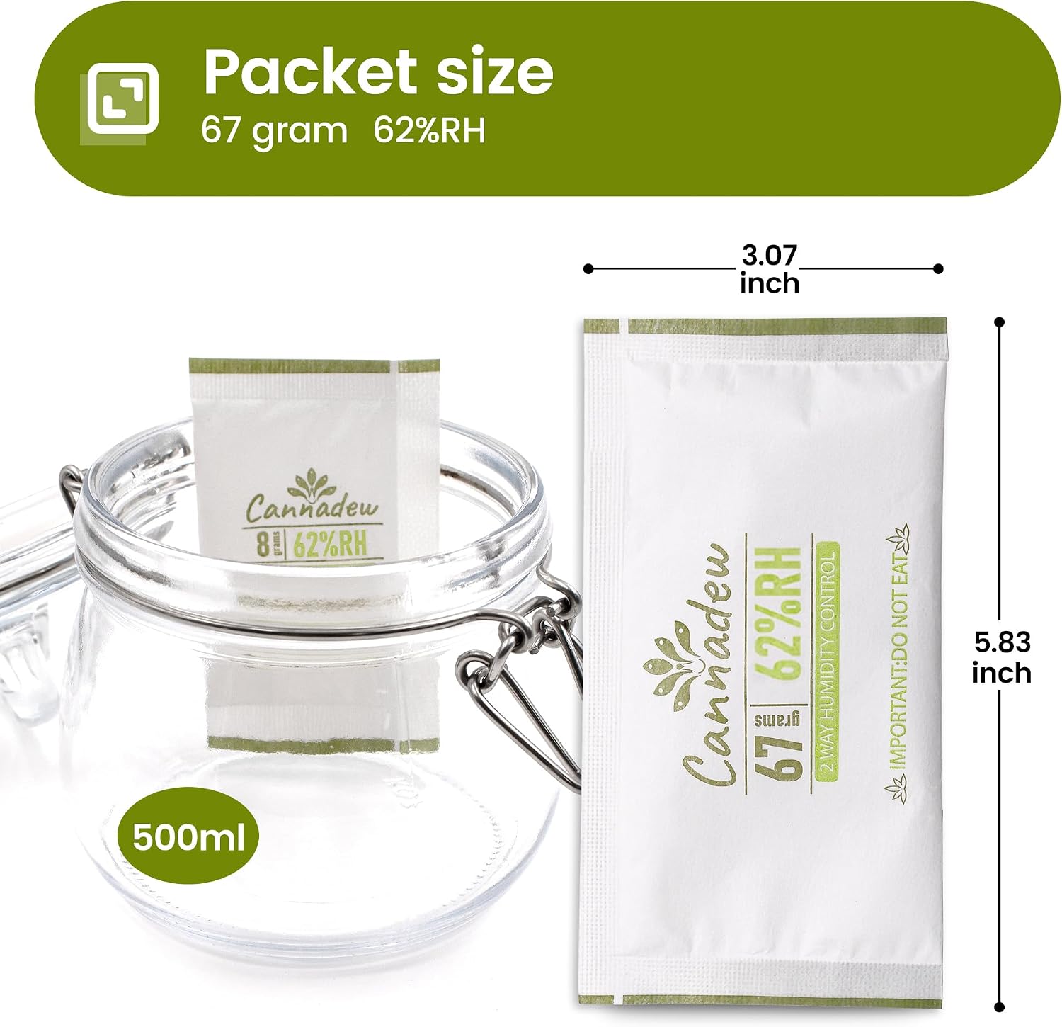 62% RH, 8g (15 Pack) Cannadew Humidity Packs Two-Way Humidity Control Pack - Moisture Absorbers & Hydration Packets for Curing and Storage
