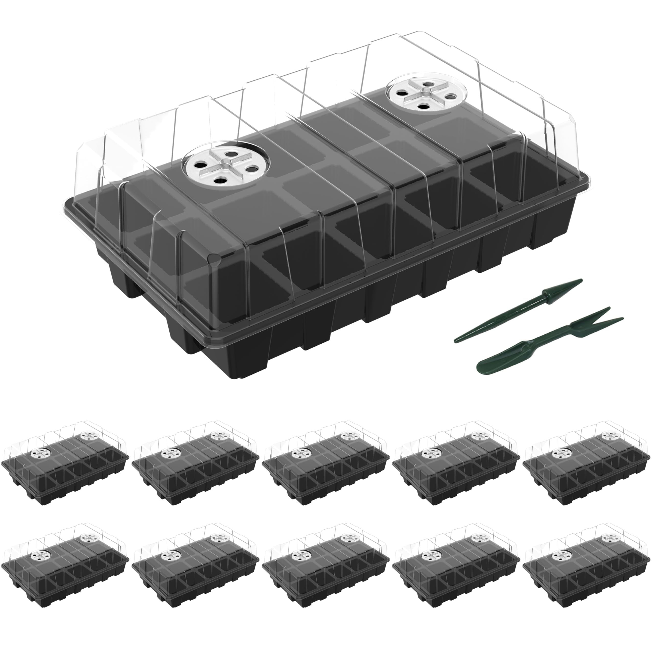 Gardzen 5-Set Seed Starter Tray Kits, Durable Plant Germination Trays with Humidity Vented Domes and Bases, Ideal for Seed Starting, Indoor Gardening, and Greenhouse (Total 200 Cells) | Durable Plant Germination Kit with Humidity Control Domes for Indoor