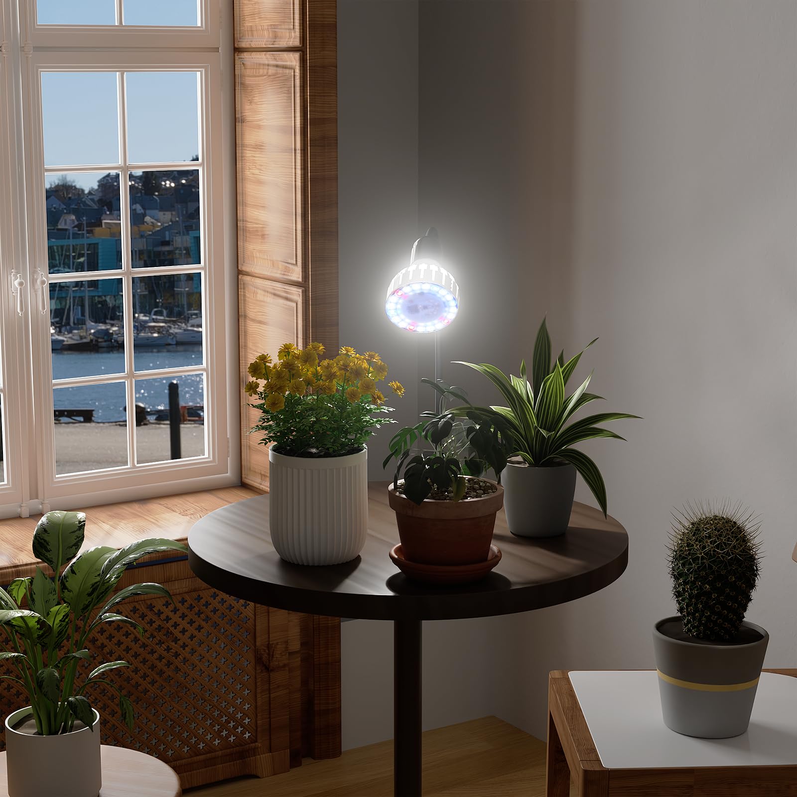 Grow Light,24W (160Watts Equiv) 5000K White Full Spectrum LED Growing Lamp Clip on Desk for Indoor Plants,Bulbs Replaceable & Non-dimmable (Black, 80Watts)