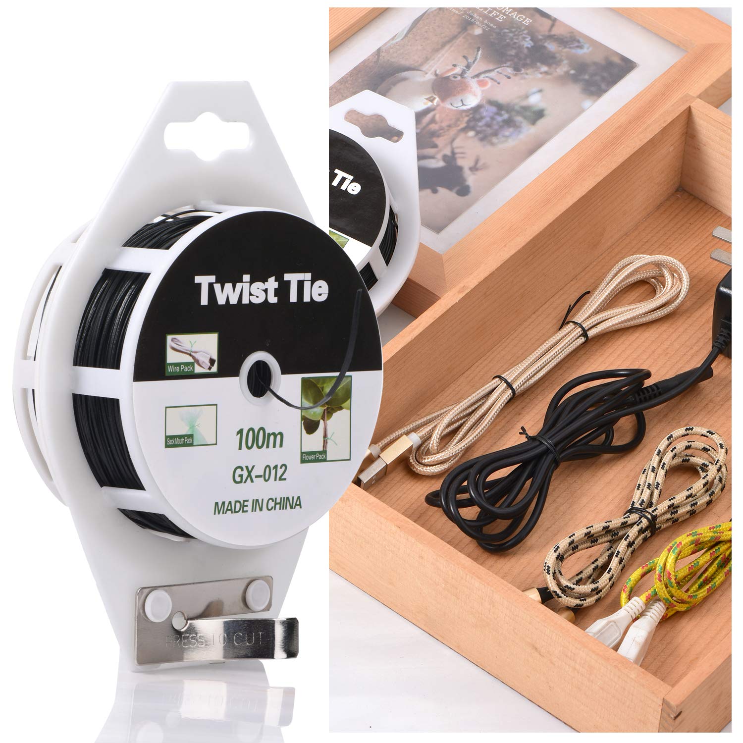 YDSL 328ft (100m) Twist Ties, Green Garden Plant Ties with Cutter for Gardening and Office Organization, Home