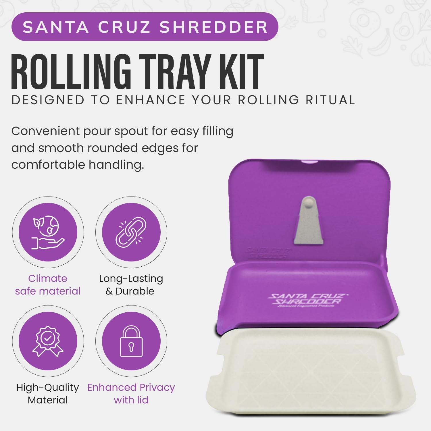 Santa Cruz Shredder Tray Kit With Spout For Easy Filling Smooth Rounded Edges - Small (Purple)