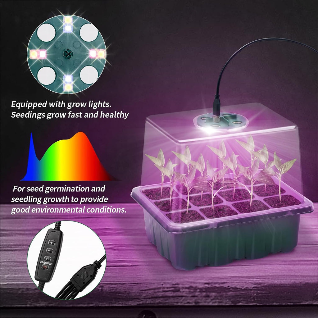 Seed Starter Tray,Plant Propagation Station with Grow Light,2 Pcs | Seedling Starter Kit with Timing Controller,Mini Greenhouse with Humidity Domes and Base,Plant Tray for Seed Growing Starting