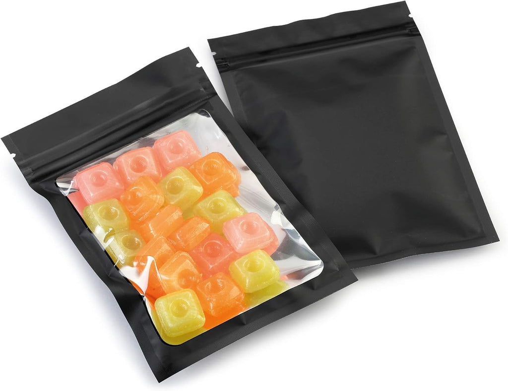 Mylar Bags with Zipper Seal 4 x 6" | 100 Bags | Black | Resealable Heat Seal Bags for Candy and Food Packaging, Medications and Vitamins | For Liquid and Solids (Black, 4" x 6")