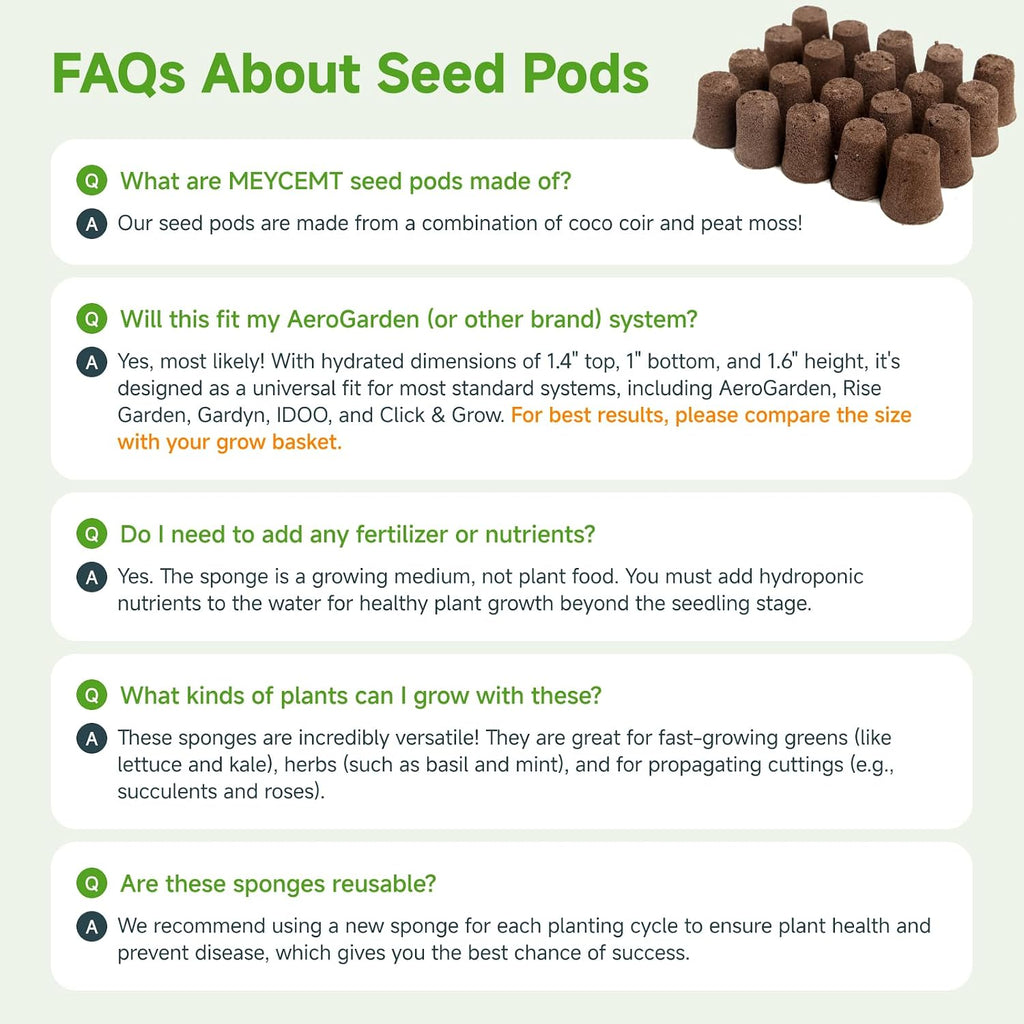 Hydroponic Growing Sponges 50 Pack, Universal Fit Sponges & Seed Pods for Starting Seeds, Indoor Outdoor Garden for Seed Germination & Plant Cloning, Stronger Roots