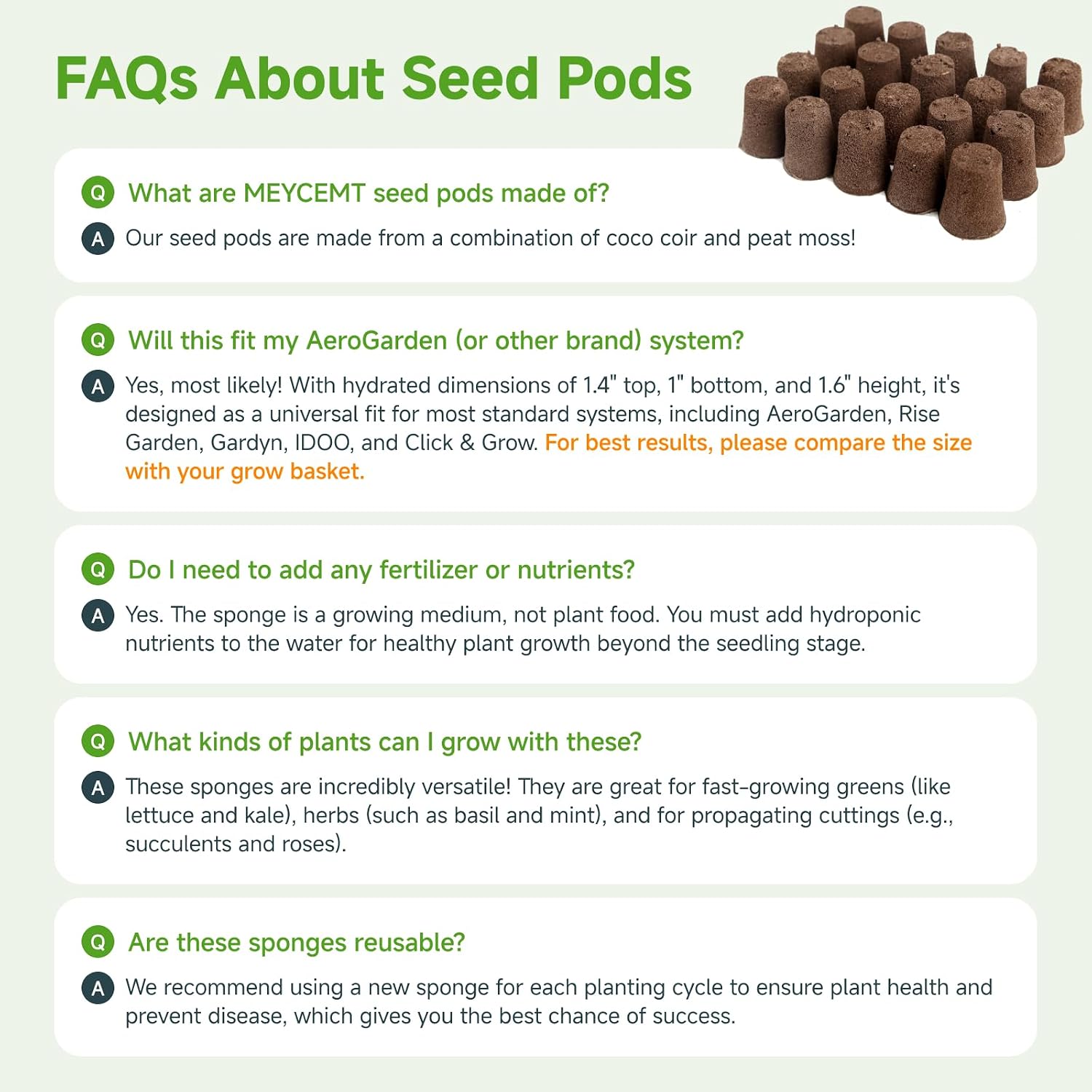 Hydroponic Growing Sponges 50 Pack, Universal Fit Sponges & Seed Pods for Starting Seeds, Indoor Outdoor Garden for Seed Germination & Plant Cloning, Stronger Roots