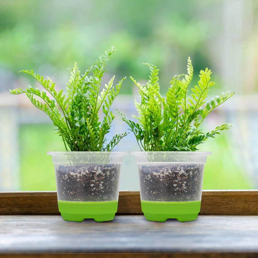 MIXC Clear Nursery Pots with Silicone Base, 4-Inch, 30-Pack | Sturdy Construction, Flexible Base, Drainage Holes, Root and Soil Visibility, Reusable, Seed Starting, Propagation, Green