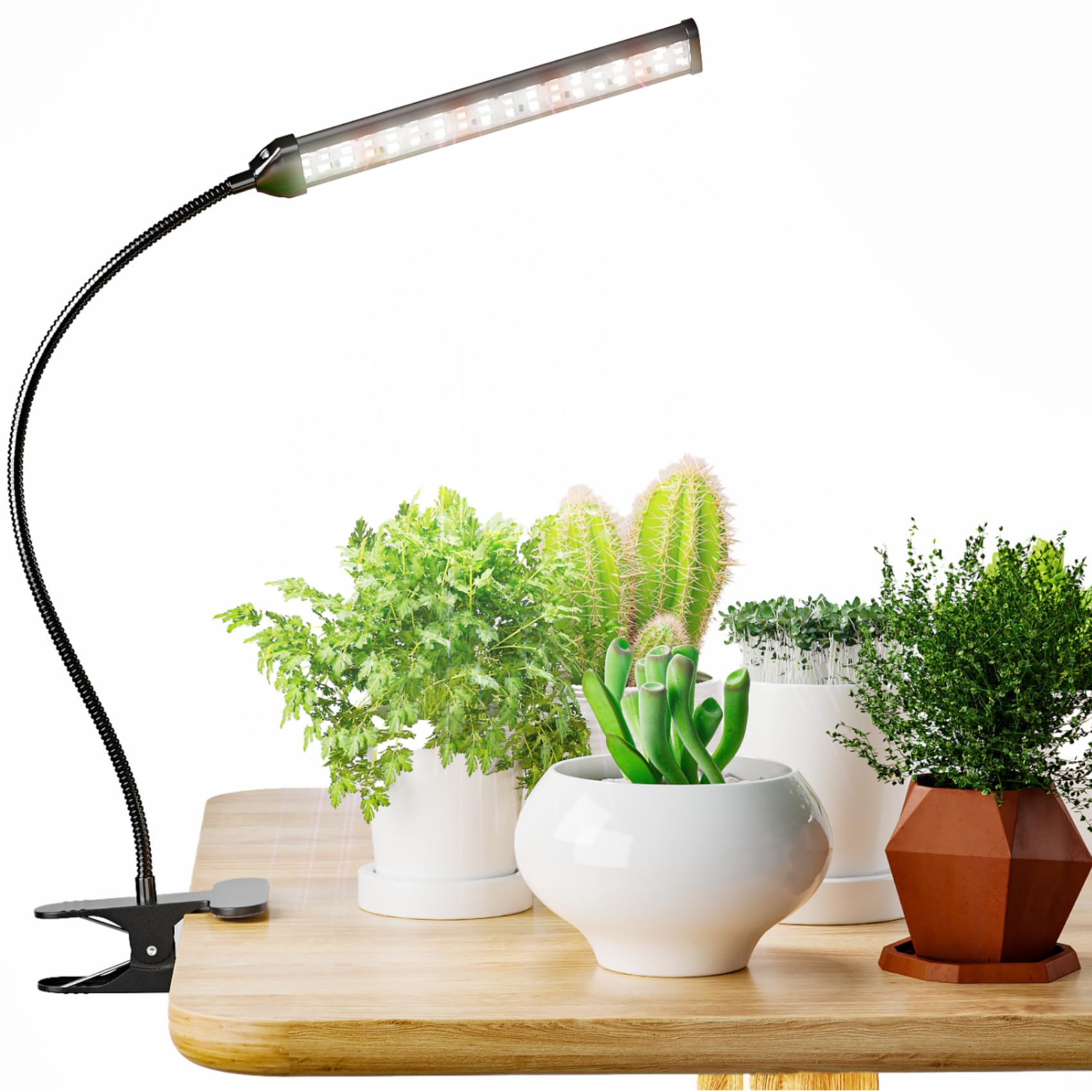 Grow Light,24W (160Watts Equiv) 5000K White Full Spectrum LED Growing Lamp Clip on Desk for Indoor Plants,Bulbs Replaceable & Non-dimmable (Black, 80Watts)