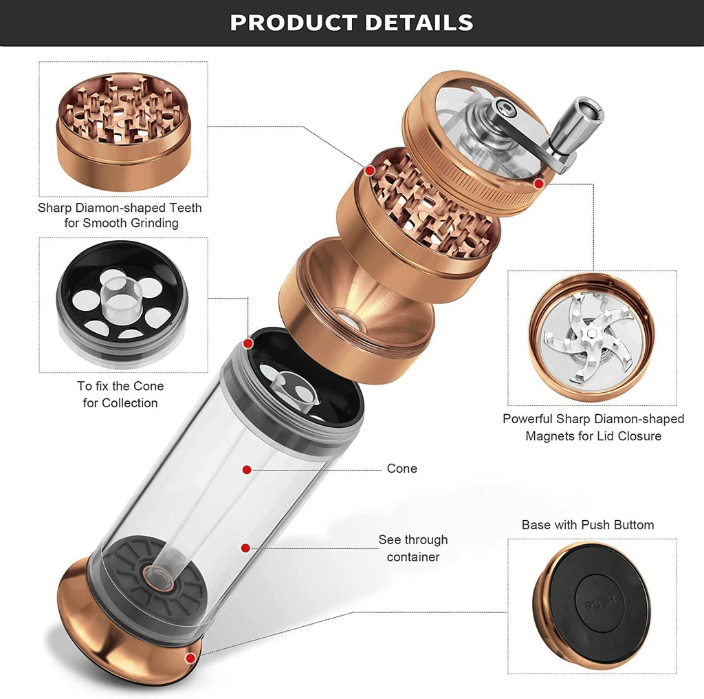 3-in-1 Spice Grinder Hand Crank Loader Roller Crusher Filler Flower Buds Milling Grinding Storage with Magnetic Lid