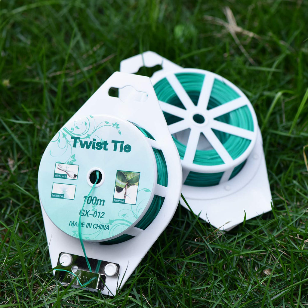 YDSL 328ft (100m) Twist Ties, Green Garden Plant Ties with Cutter for Gardening and Office Organization, Home