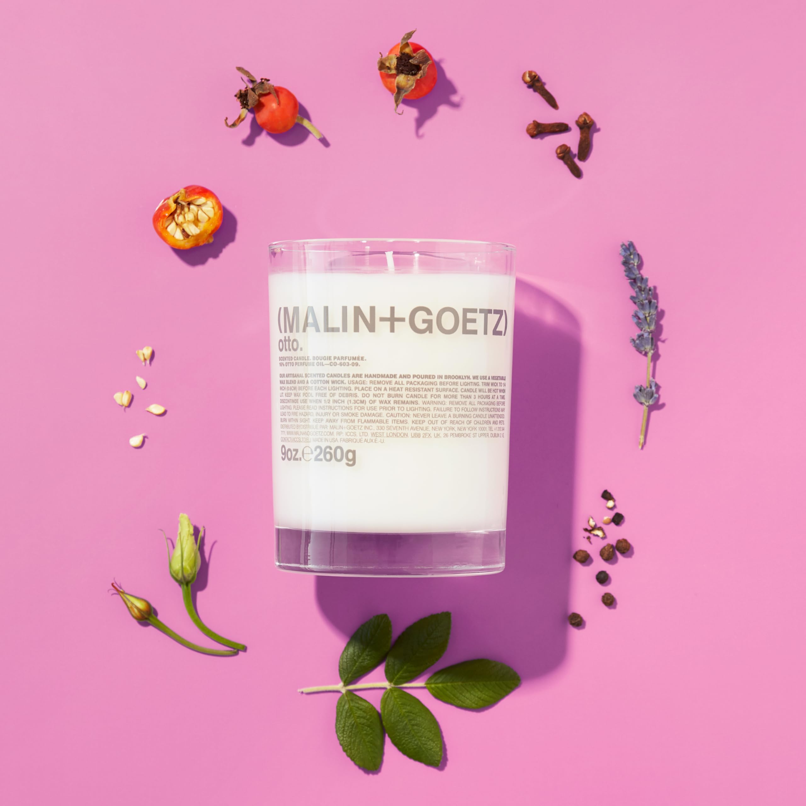 MALIN+GOETZ 9oz Scented Candle | Hand-Poured Soy Wax with Unique Fragrance Blends | Clean-Burning, Vegan & Cruelty-Free | Bergamot, Sage, Otto, Tomato, Strawberry, Cannabis, Dark Rum & Leather