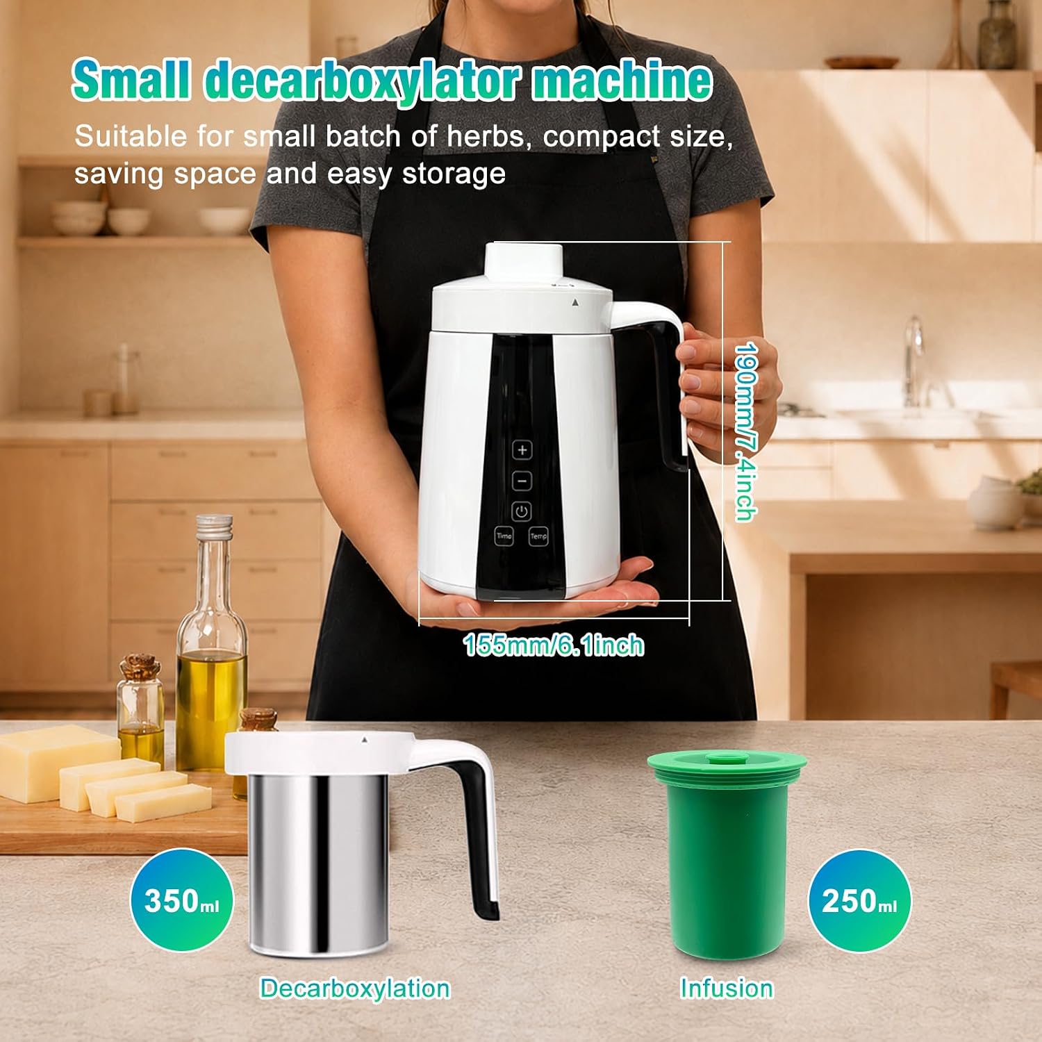 Herbal Decarboxylator Oil Infuser Machine Butter Infusion Maker | Portable 2 in 1 Herb Botanical Extractor, Tincture Maker Simple Operation, Adjustable Modes, for Homemade Flavored Edibles