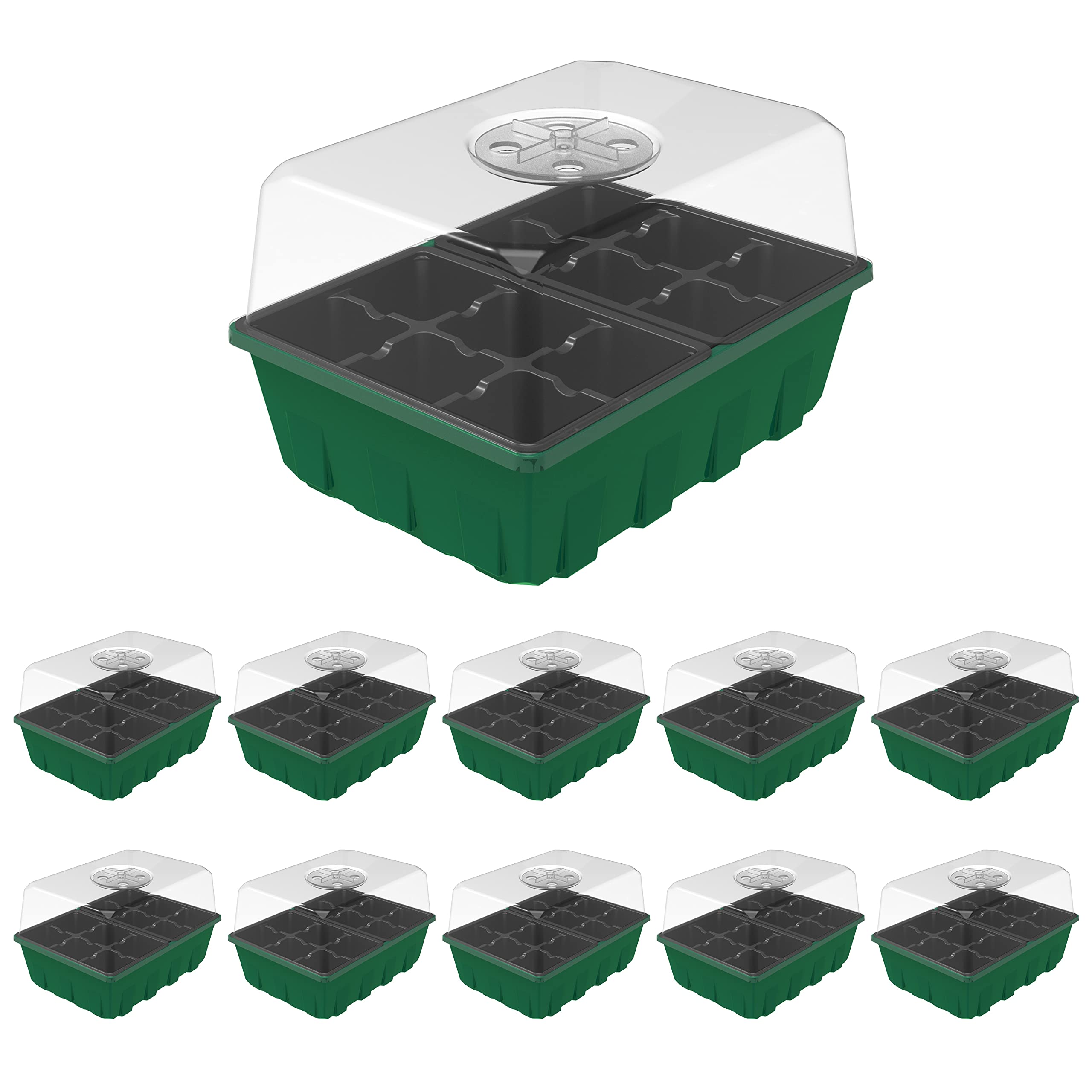 Gardzen 5-Set Seed Starter Tray Kits, Durable Plant Germination Trays with Humidity Vented Domes and Bases, Ideal for Seed Starting, Indoor Gardening, and Greenhouse (Total 200 Cells) | Durable Plant Germination Kit with Humidity Control Domes for Indoor