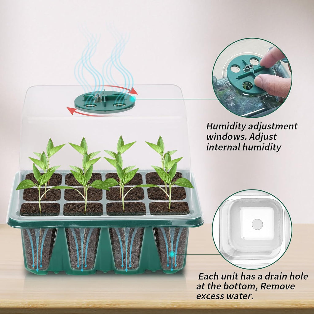 Seed Starter Tray,Plant Propagation Station with Grow Light,2 Pcs | Seedling Starter Kit with Timing Controller,Mini Greenhouse with Humidity Domes and Base,Plant Tray for Seed Growing Starting