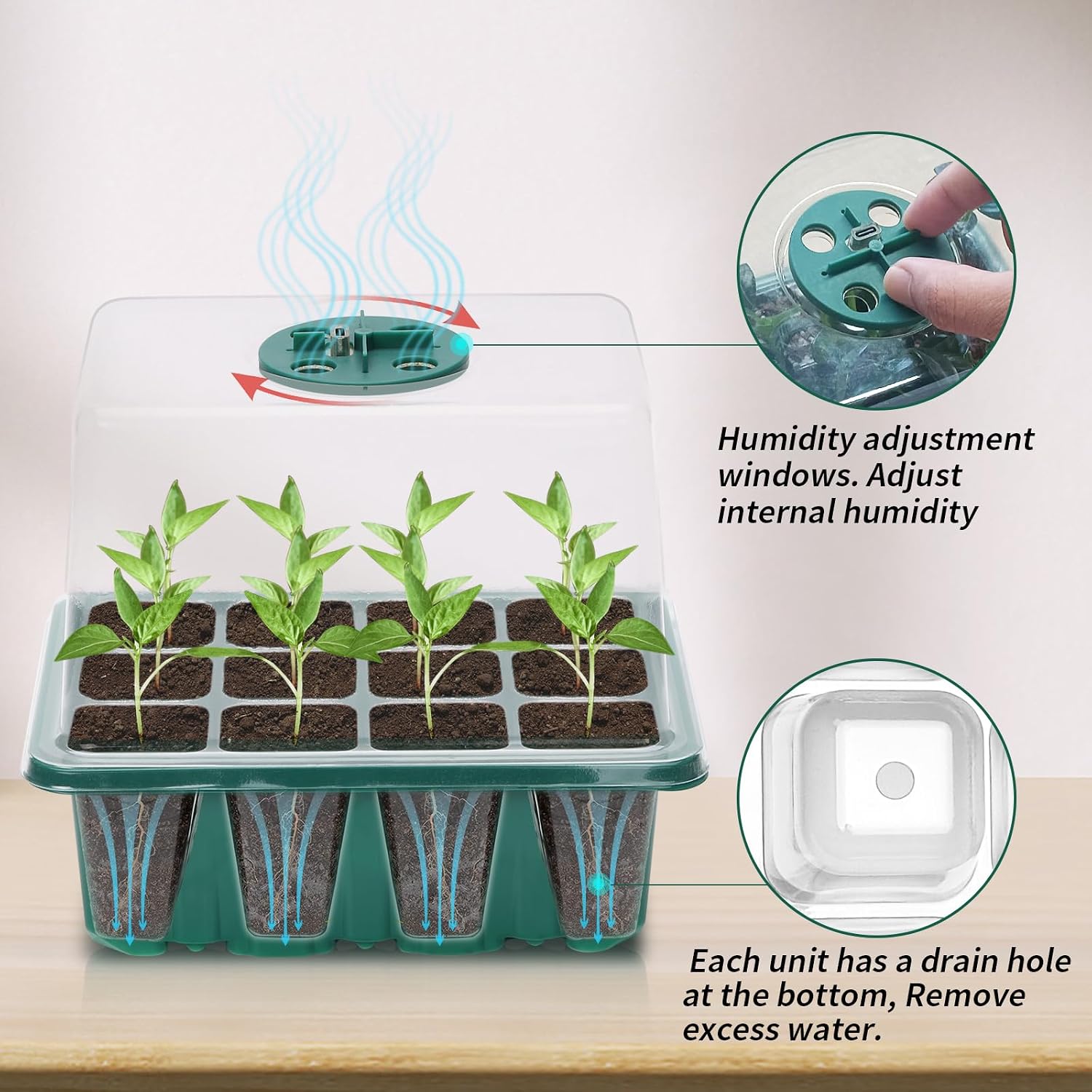 Seed Starter Tray,Plant Propagation Station with Grow Light,2 Pcs | Seedling Starter Kit with Timing Controller,Mini Greenhouse with Humidity Domes and Base,Plant Tray for Seed Growing Starting