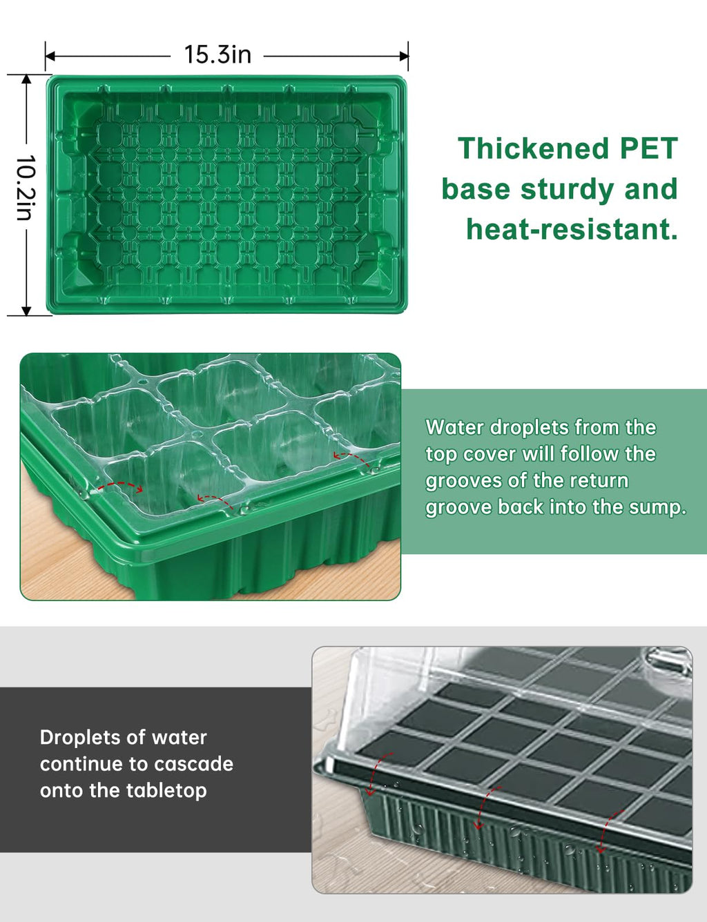 Seed Starter Tray Medium Size 4 Packs, Seed Starter Kit with Upgraded 24 Full Spectrum LEDs, Adjustable Brightness and Timer, with Drainage Holes, Tools and Labels for Indoor Plant Growing
