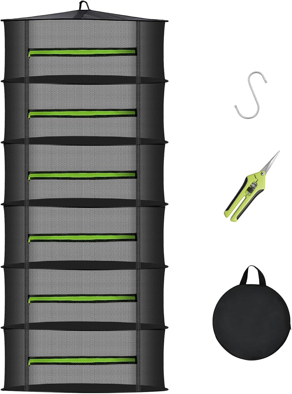 MEKOLIFE 6-Layer Herb Drying Rack with Collapsible Mesh Design | 23.62 Inch Hanging Drying Rack with Zipper and Garden Pruning Shears - Versatile Plant Drying Solution