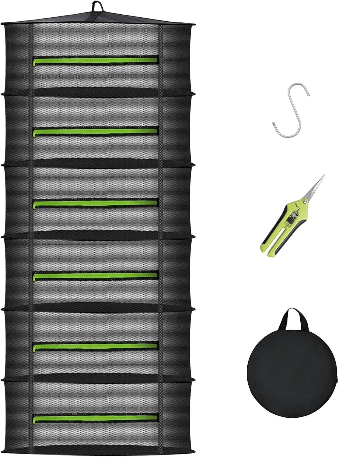 MEKOLIFE 6-Layer Herb Drying Rack with Collapsible Mesh Design | 23.62 Inch Hanging Drying Rack with Zipper and Garden Pruning Shears - Versatile Plant Drying Solution