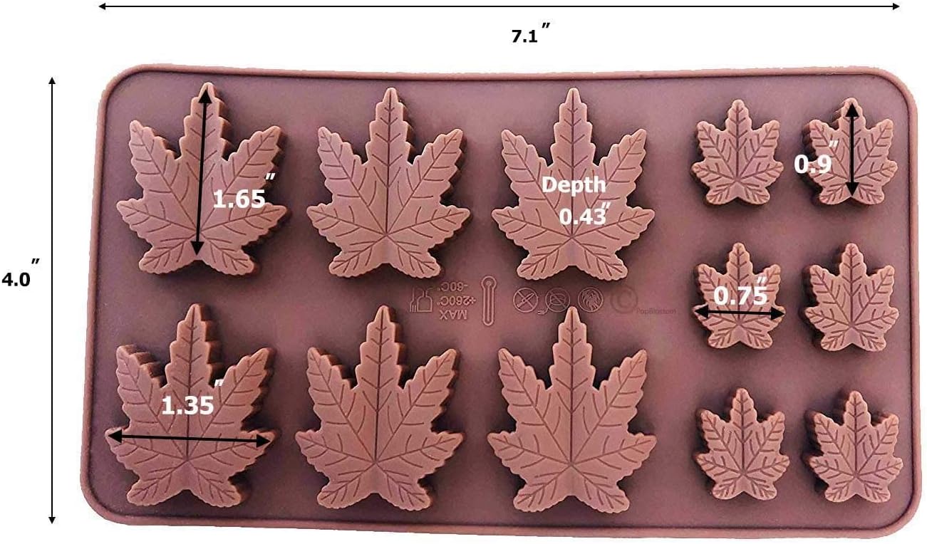 SET OF 3 X Marijuana Shaped leaf design Silicone Lollipop Gummy Brownies Hard Candy Edible leaf Mold Ice Cube Chocolate Soap Candle Tray Party maker (3x Brown Molds)