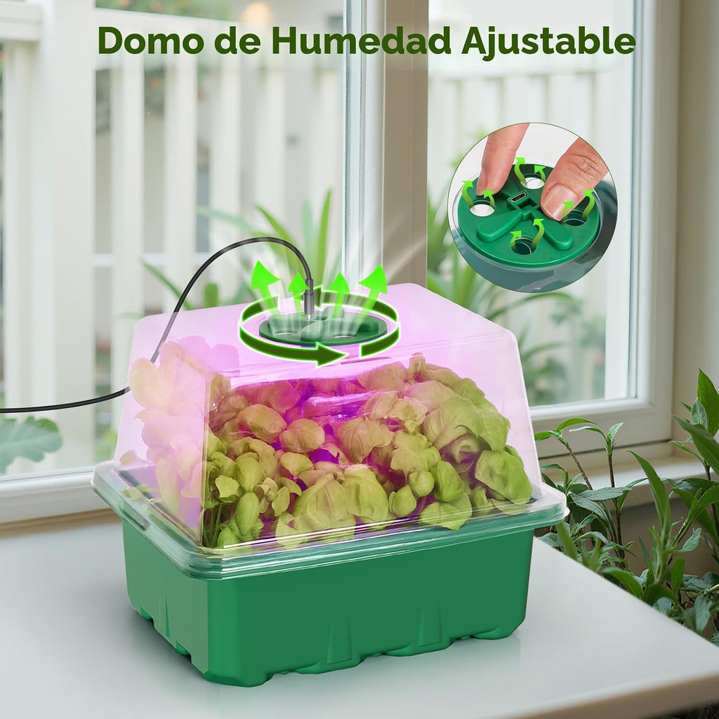 Kit de inicio de semillas MIXC con luz de crecimiento, kit de bandeja para plántulas elevadas con cúpula de humedad ajustable y bandeja de celdas transparentes, 12 perlas LED de espectro completo para
