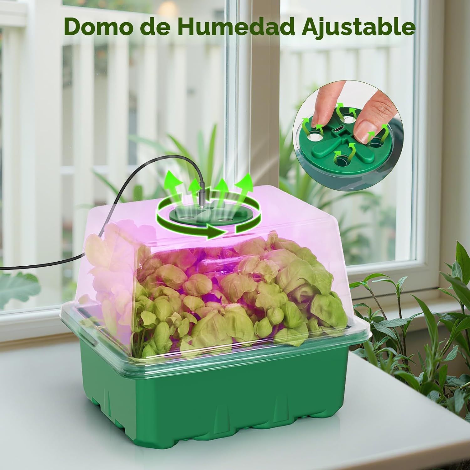 Kit de inicio de semillas MIXC con luz de crecimiento, kit de bandeja para plántulas elevadas con cúpula de humedad ajustable y bandeja de celdas transparentes, 12 perlas LED de espectro completo para