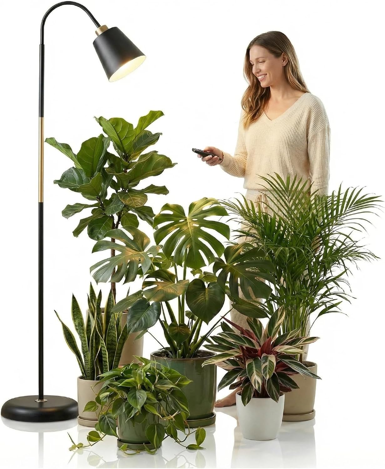 Floor Lamp Grow Light, 66" Adjustable Gooseneck Plant Light for Indoor Plants with Remote, Dimmable Full Spectrum, Timer, Color Temp & Gentle Mode, Weighted Base for Home Office Gardening