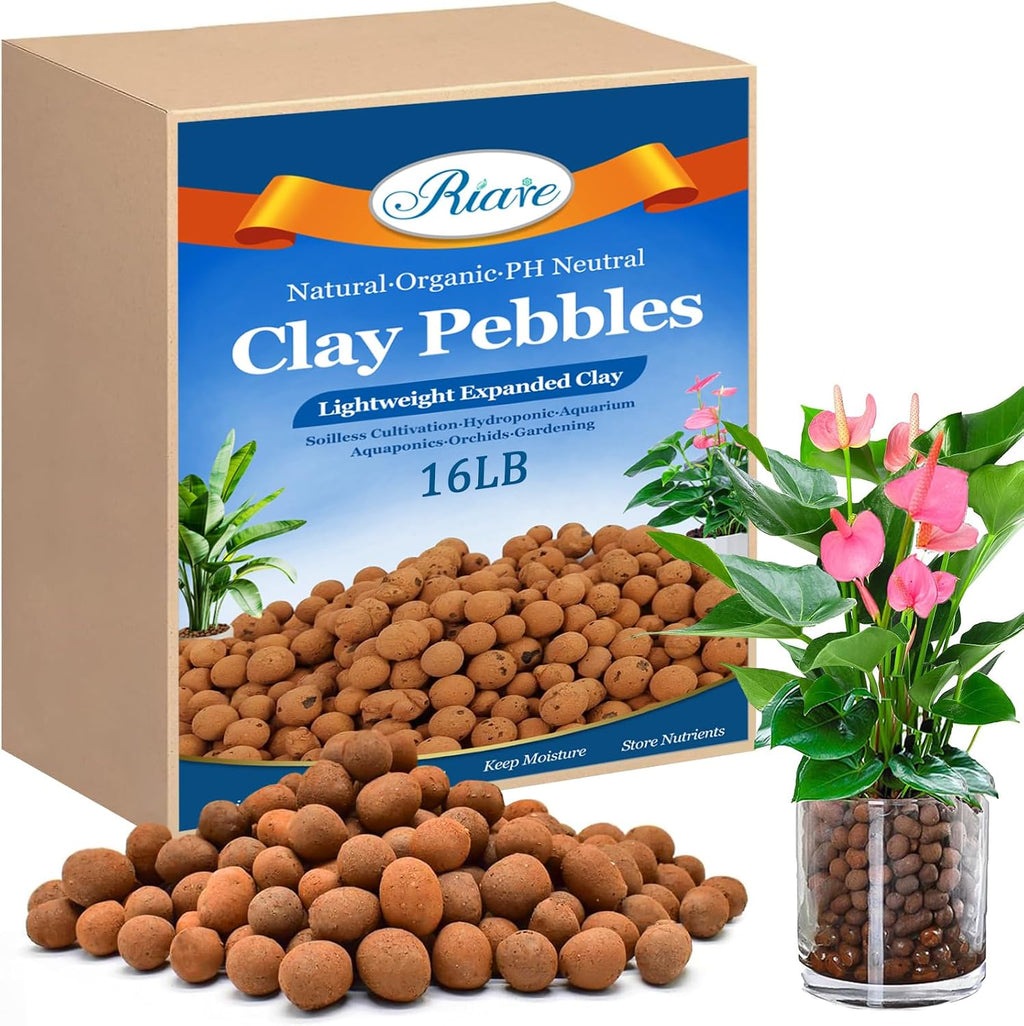 Riare 16LB Organic Leca Clay Pebbles for Plants, 4-16mm Drainage Leca Balls | Reusable, Aeration Lightweight Clay Balls, Moisture Retention for Hydroponics, Orchids, Succulents, Terrariums, Propagation