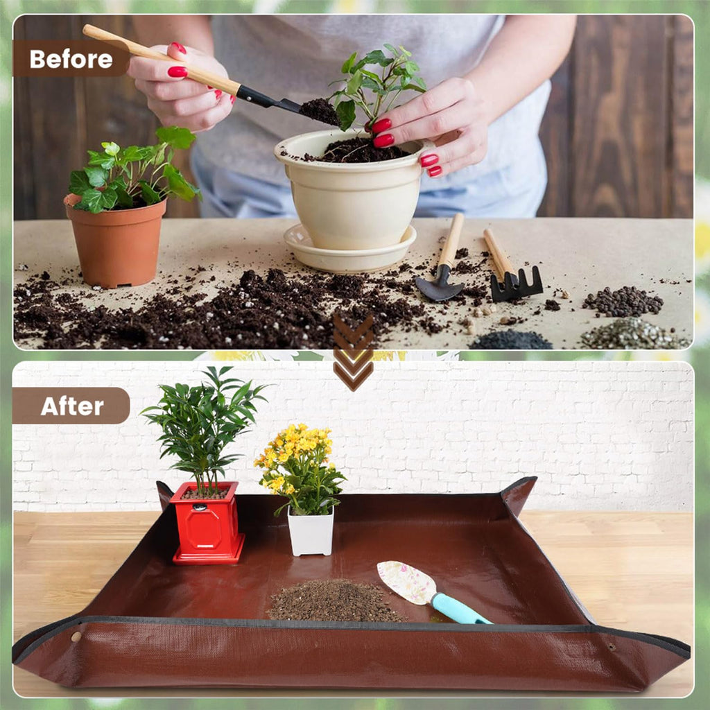 Repotting Mat for Indoor Plant Transplanting Control Mess, 26.8"X26.8" Waterproof Succulent Potting Mat Square Planting Tray Soil Change Mat Gardening Gifts for Plant Lovers