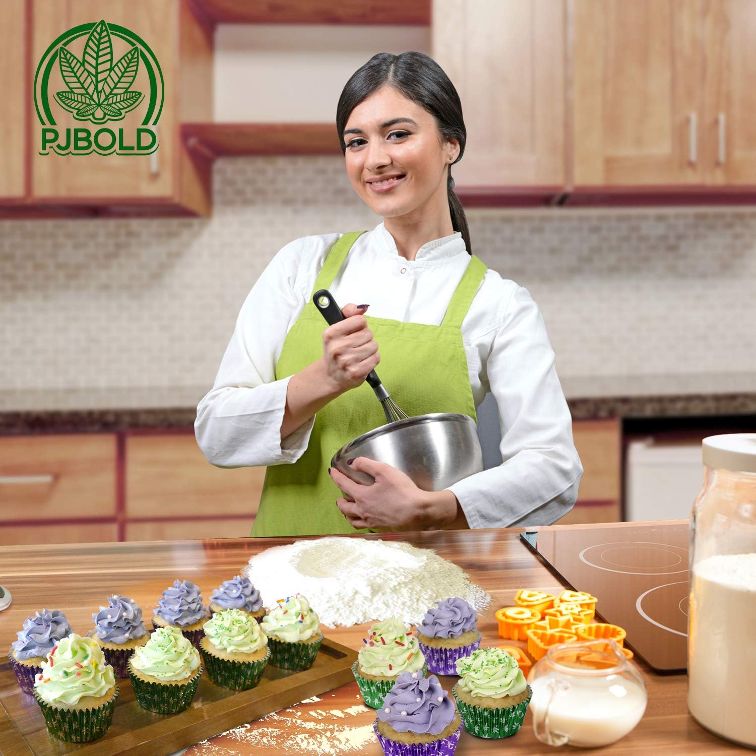Green Foil Cupcake Liner with Marijuana Leaf Design
