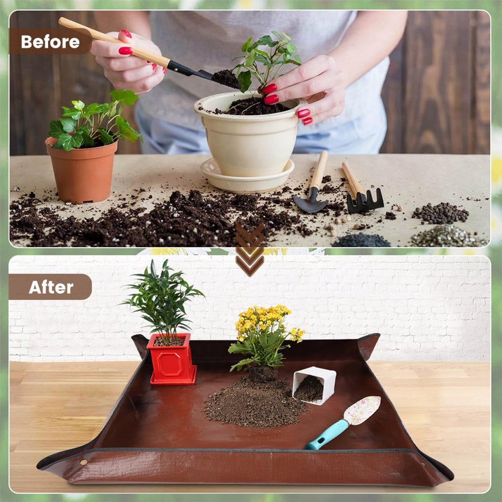 Repotting Mat for Indoor Plant Transplanting Control Mess, 26.8"X26.8" Waterproof Succulent Potting Mat Square Planting Tray Soil Change Mat Gardening Gifts for Plant Lovers