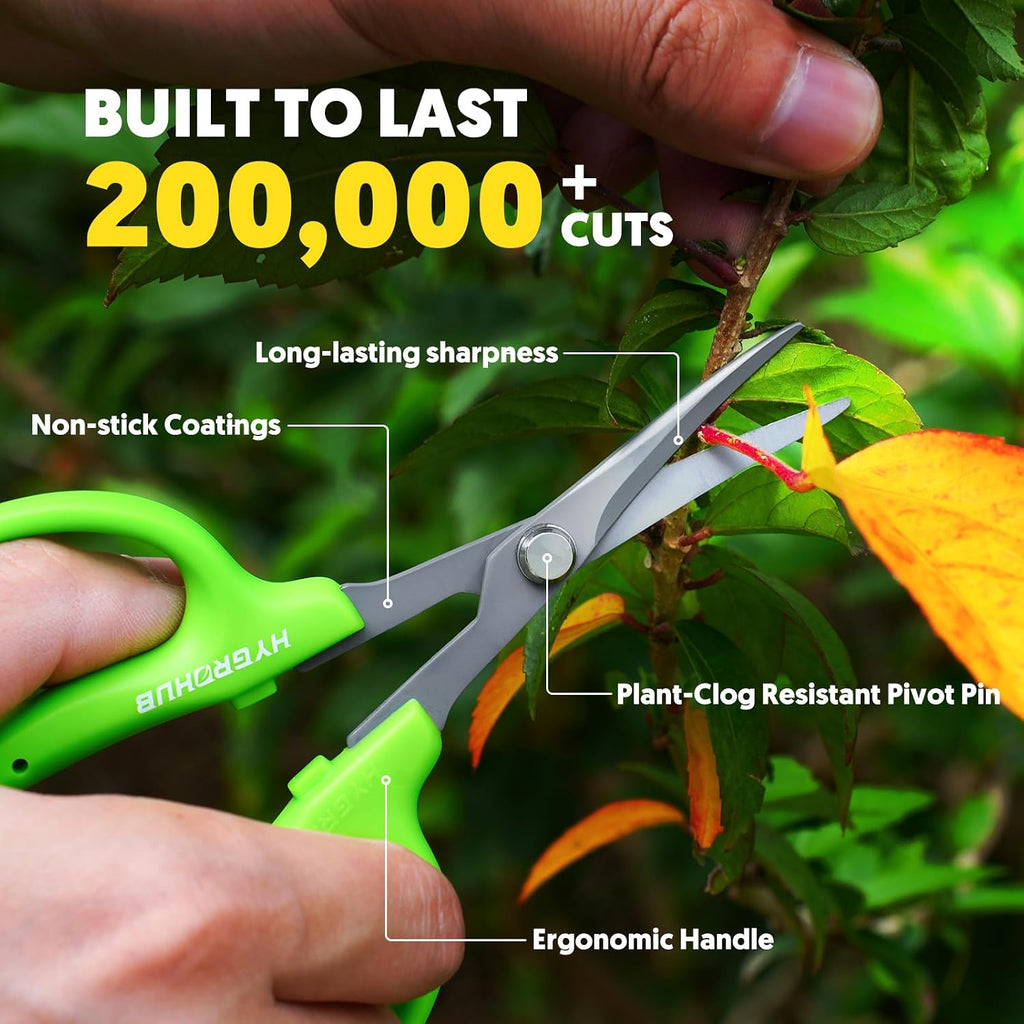 Garden Scissors, 6-in Curved Blade Pruning Shears, Non-Stick Coated Steel | Sharp Small Gardening Snips for Plants, Herbs, Flowers in Grow Tent and Hydroponics, Garden Trimming Tools, Easy to Clean