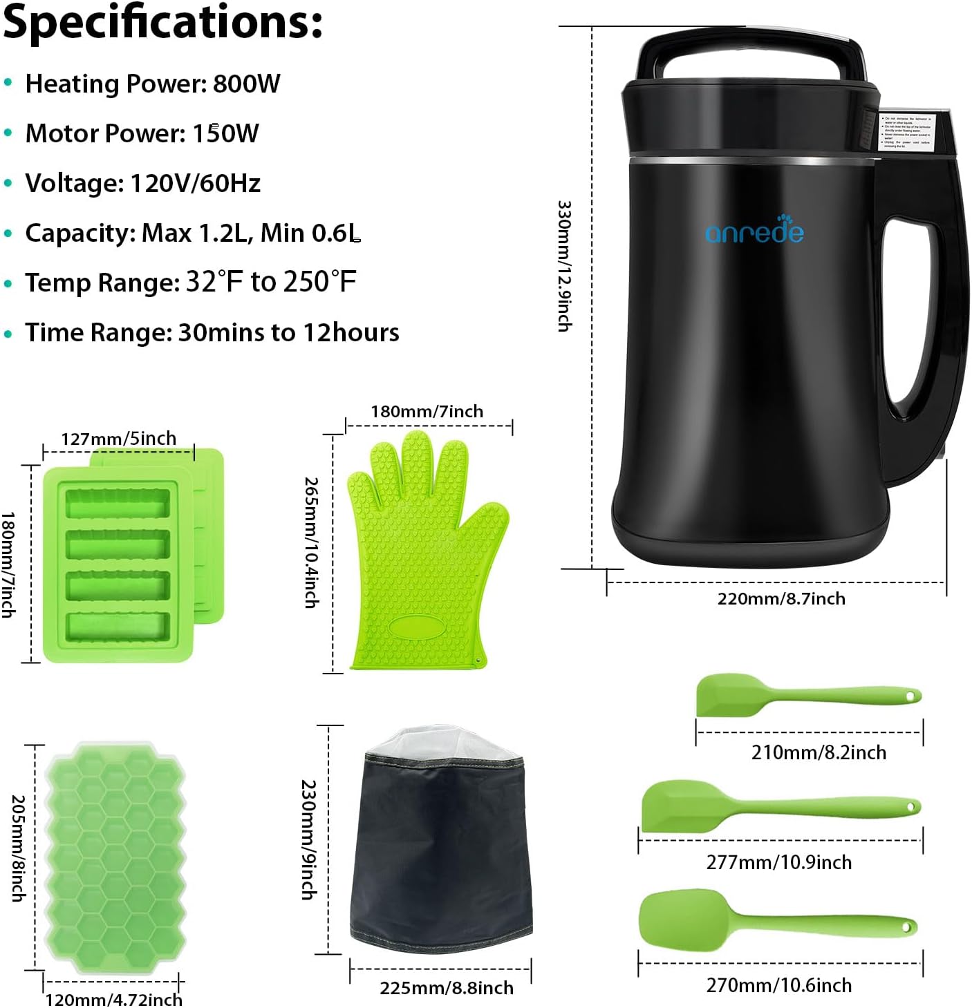 Herbal Decarboxylation and Infusion Machine, Botanical Extractor and Infuser for Making Butter, Oil, and Tinctures，Butter machine, Complete Accessories + Green silicone spatula set