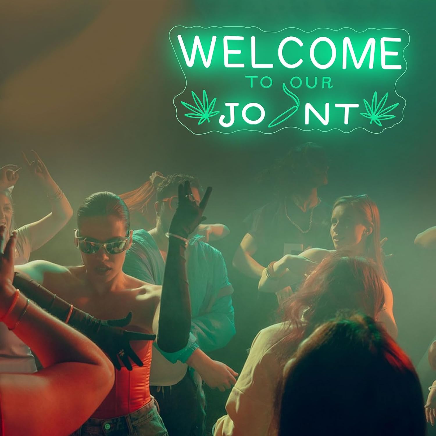 Welcome To Our Joint Neon Sign Marijuana Neon Light for Home Decor Cannabis Decor Marijuana Hemp Leaf Sign for Shop Open Smoker Gifts