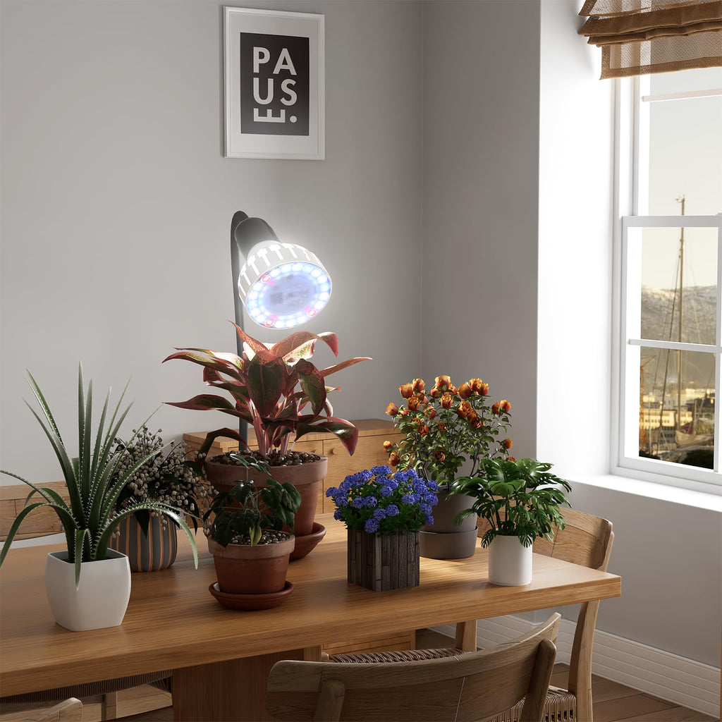 Grow Light,24W (160Watts Equiv) 5000K White Full Spectrum LED Growing Lamp Clip on Desk for Indoor Plants,Bulbs Replaceable & Non-dimmable (Black, 80Watts)