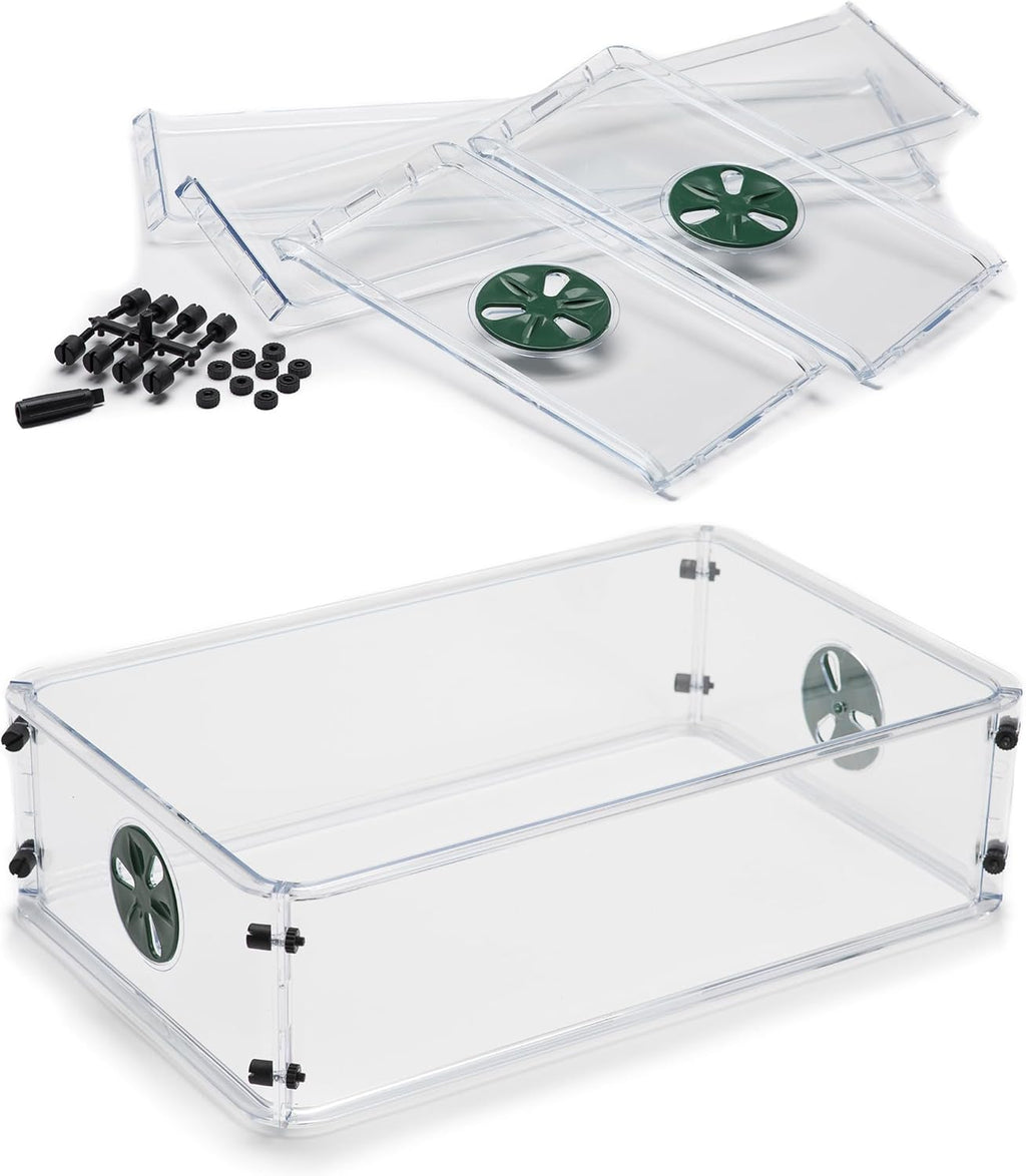 Medium Seed and Herb Domed Propagator with Vented Side Height Extension and Security Clip Set,Green