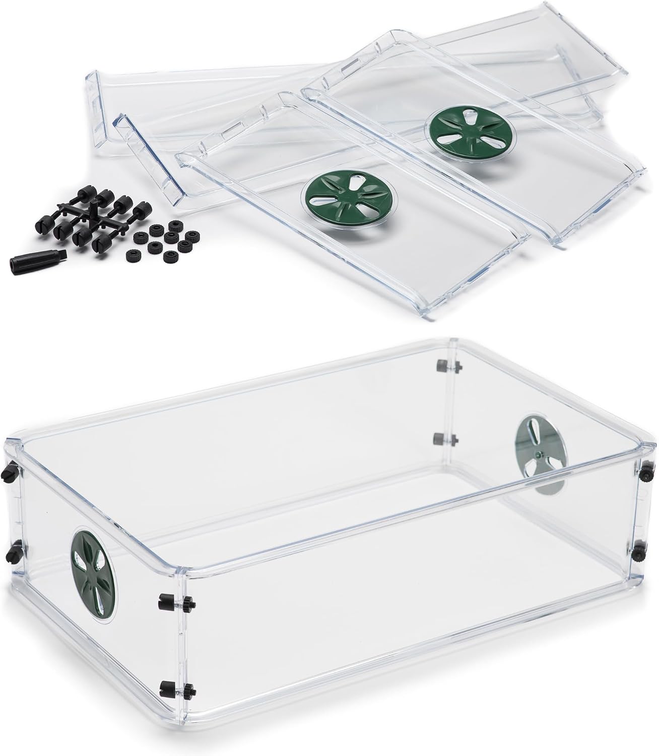 Medium Seed and Herb Domed Propagator with Vented Side Height Extension and Security Clip Set,Green