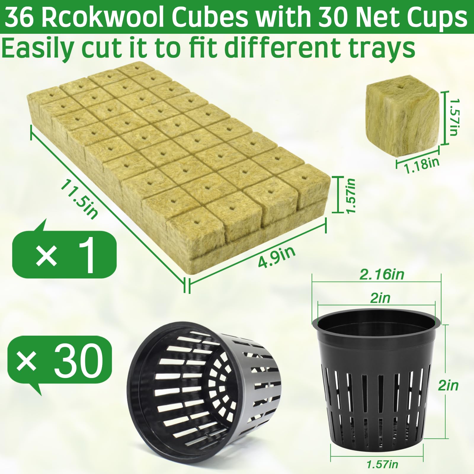 Halatool 144PCS 1.2" Rockwool Cubes & 120PCS 2" Net Cups for Hydroponics | Rockwool Garden Starter Plugs, Hydroponics Kit for Cuttings, Clone Plant, Propagation, Seed Starting & Soilless Cultivation