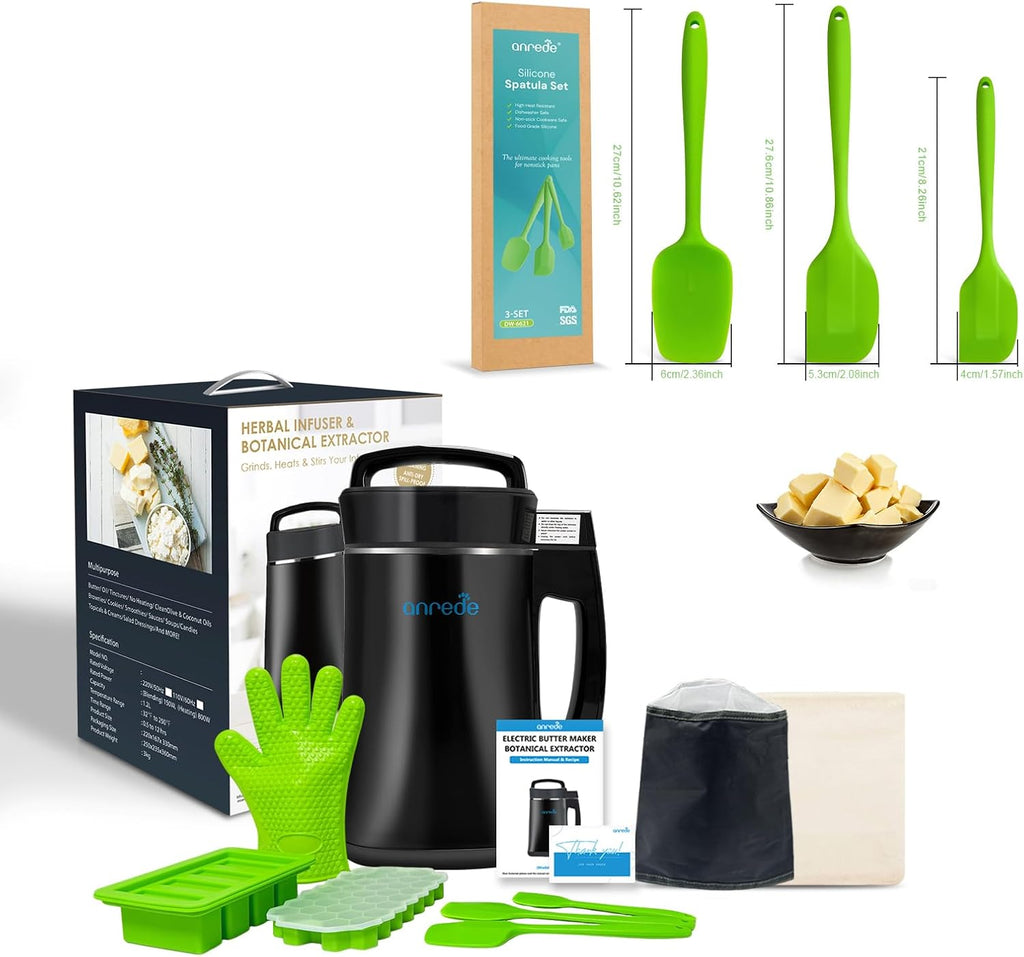 Herbal Decarboxylation and Infusion Machine, Botanical Extractor and Infuser for Making Butter, Oil, and Tinctures，Butter machine, Complete Accessories + Green silicone spatula set