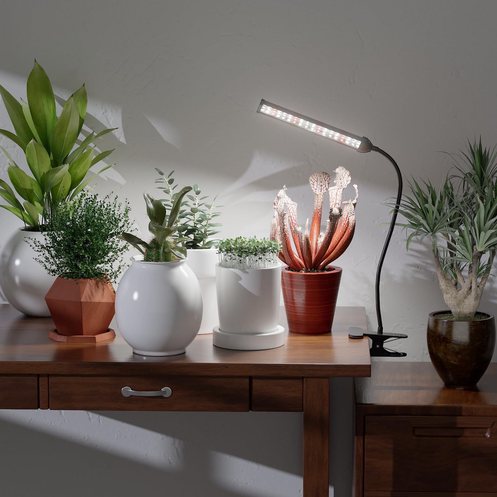 Grow Light,24W (160Watts Equiv) 5000K White Full Spectrum LED Growing Lamp Clip on Desk for Indoor Plants,Bulbs Replaceable & Non-dimmable (Black, 80Watts)