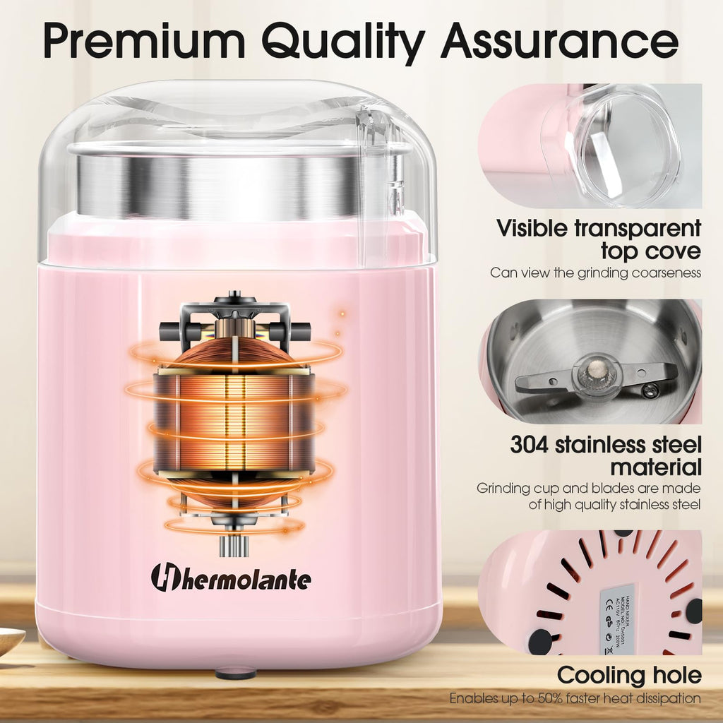 Hermolante Herb Grinder Spice Grinder, 200 w Herb Grinder with Stainless Steel Blade and Cleaning Brush, Compact Size Electric Grinder for Herbs and Spices -5.11in (Black)