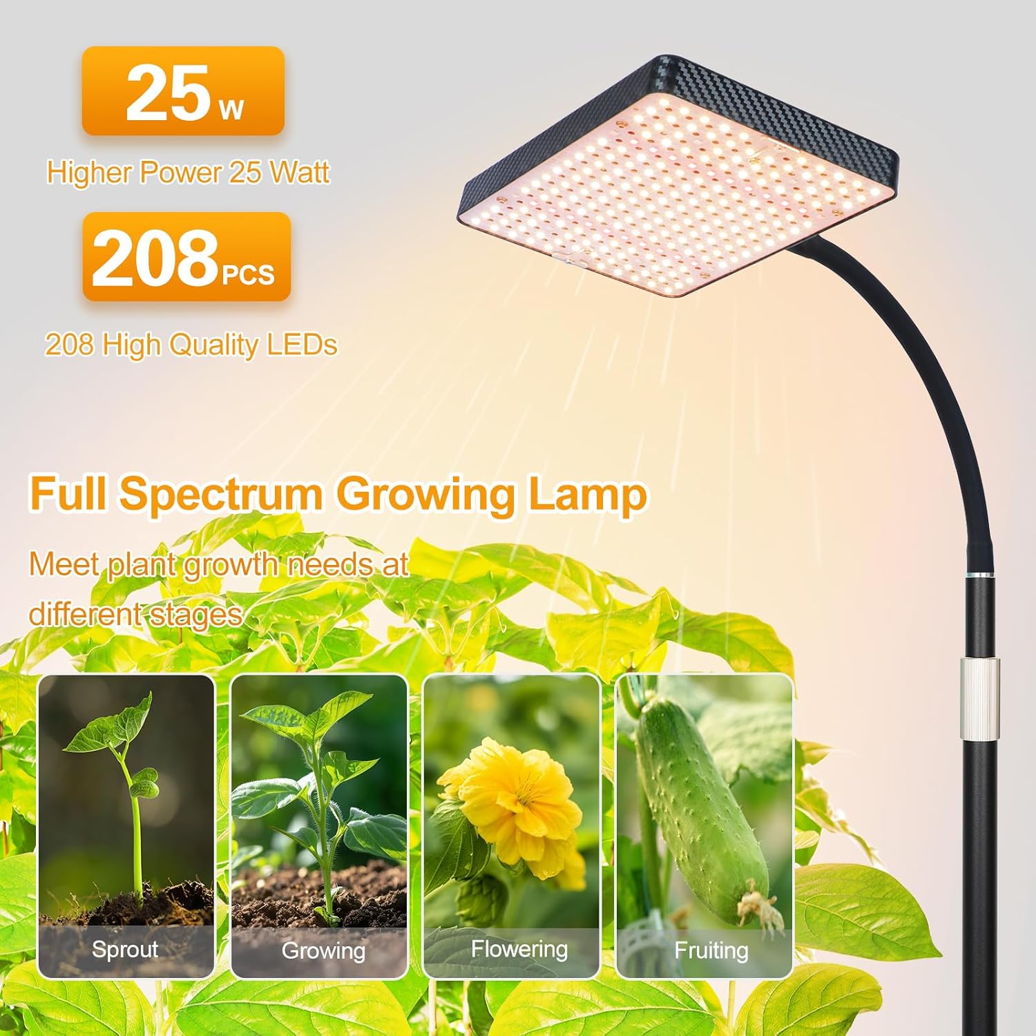 FECiDA 2026 Floor Lamp Grow Light, Standing Grow Lights with Stable Round Base for Tall Indoor Plants, Bonsai Tree, Monstera, 4/8/12/16/20 Hr Timer, 25 Watt Power Draw, 40"-76" Height Adjustable