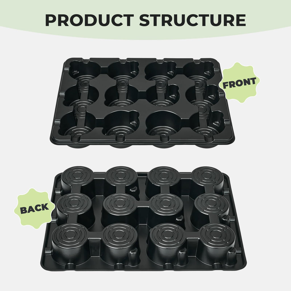 4 Pack 20 Cell Seed Starting Trays with 4 Vented Humidity Domes | Compatible with standard 3 inch nursery pots. Thick reusable trays have deep cells, raised bases and adjustable dome vents.