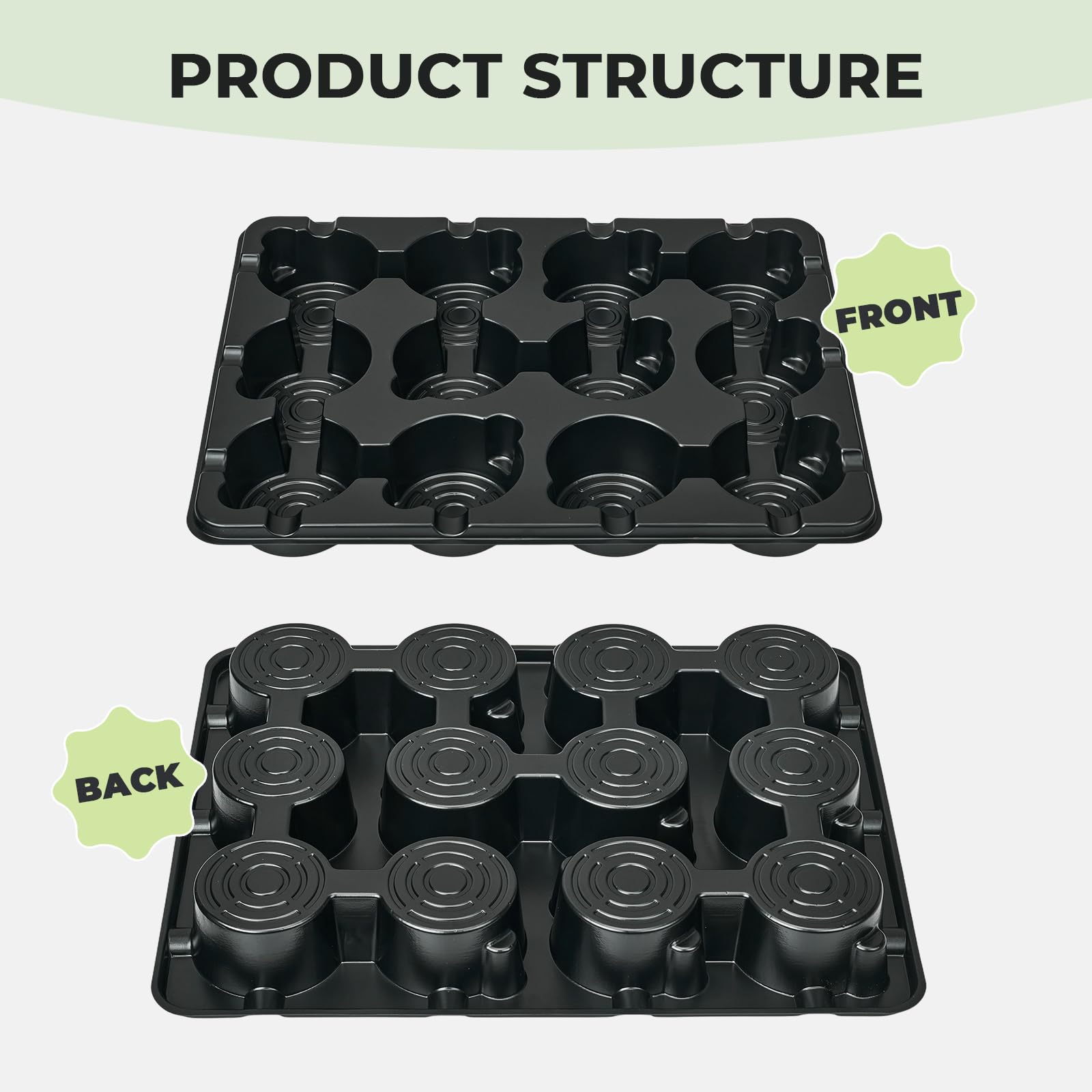 4 Pack 20 Cell Seed Starting Trays with 4 Vented Humidity Domes | Compatible with standard 3 inch nursery pots. Thick reusable trays have deep cells, raised bases and adjustable dome vents.