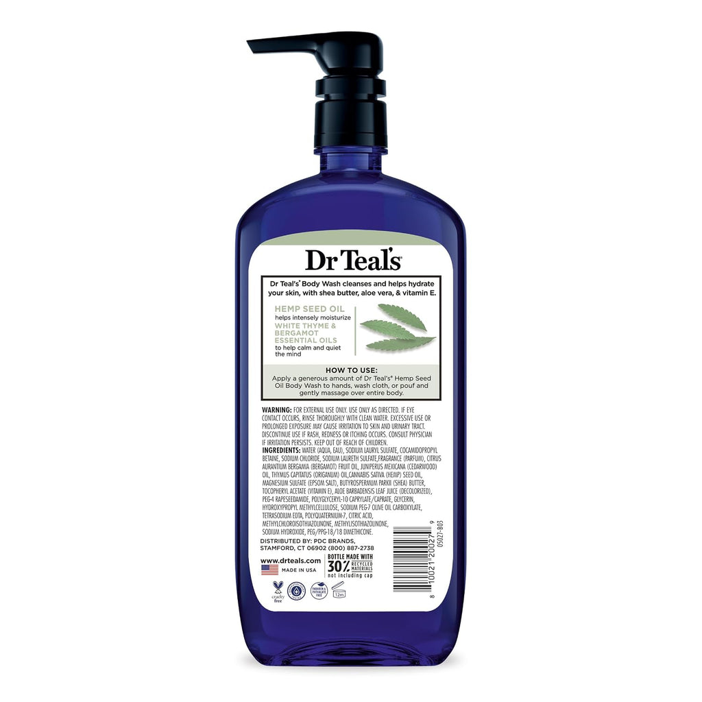 Dr Teal's Body Wash with Pure Epsom Salt, Cannabis Sativa Hemp Seed Oil, 24 fl oz (Pack of 2)